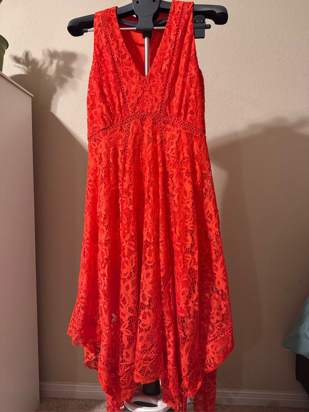 Just...Taylor Red Lace V-Neck High-Low Dress